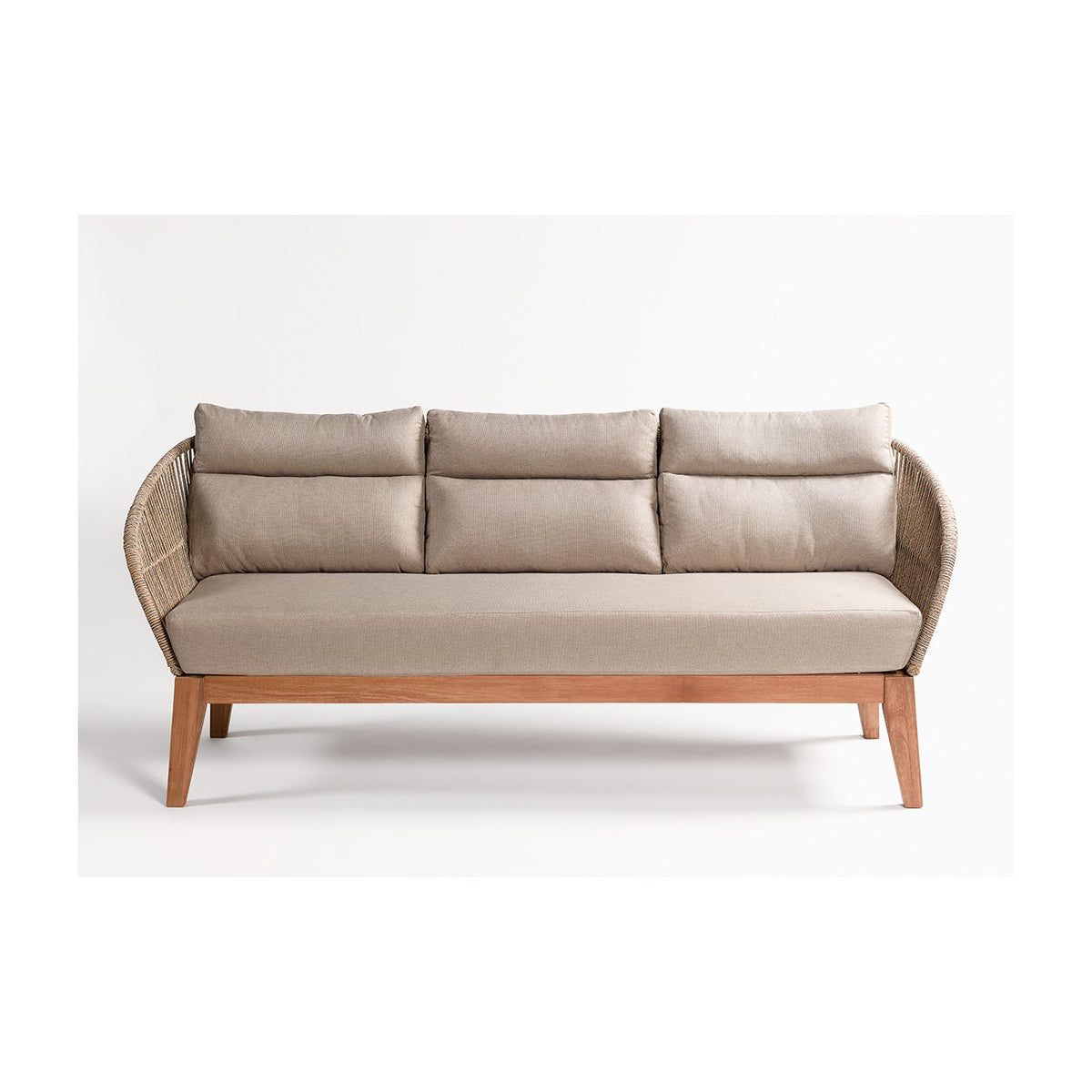 Sofá de exterior de madera y cuerda beige Zahora
