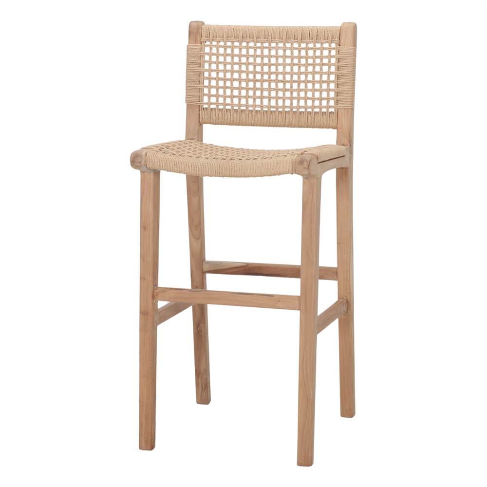 Taburete alto de teca y cuerda Ermanno