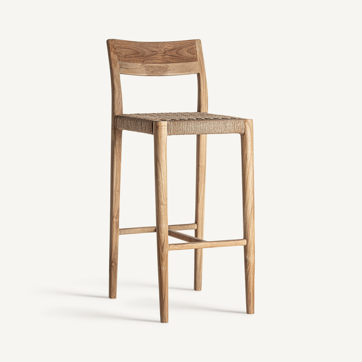 Taburete alto de teca y fibra natural Solenzara 108 cm