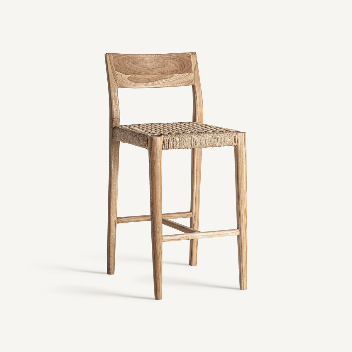 Taburete alto de teca y fibra natural Solenzara 95 cm