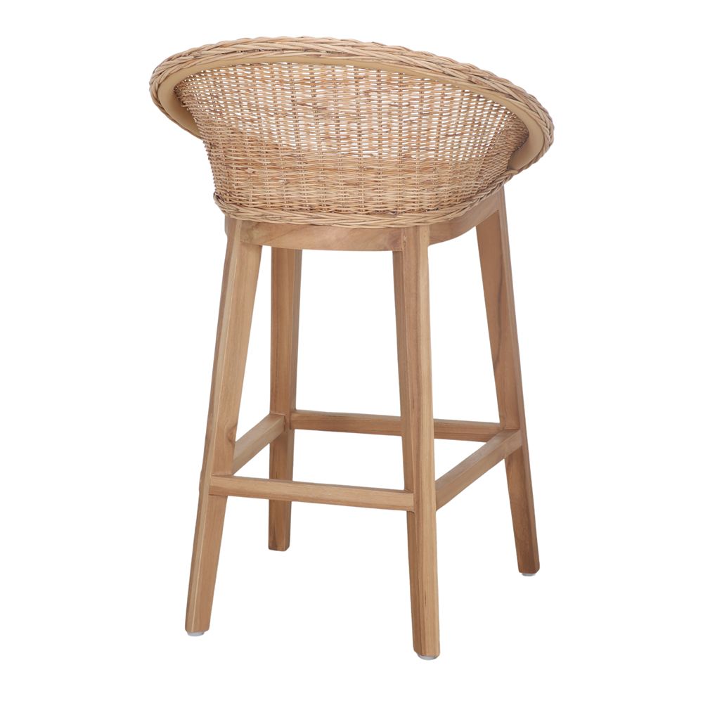 Taburete de cocina de teca y fibra trenzada Livia