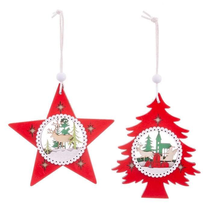 Adorno Navideño Estrella y Árbol de Navidad Rojo - #pino_y_jacaranda#