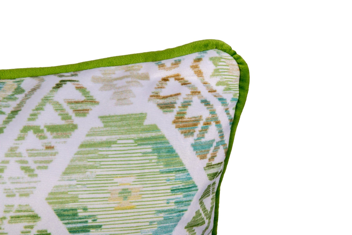 Cojín Étnico Raya Velvet Tonos Verdes, Celestes y Amarillos - #pino_y_jacaranda#