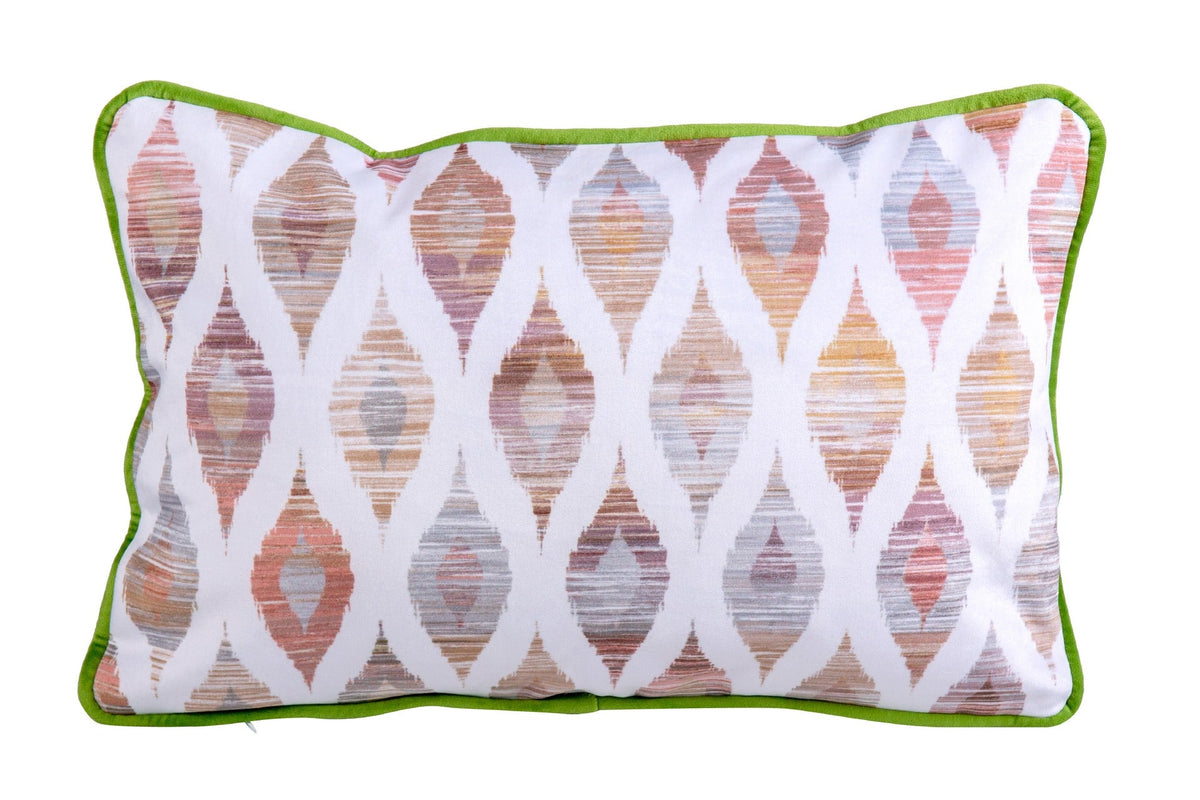 Cojín Étnico Velvet Tonos Rosados Ribete Verde - #pino_y_jacaranda#