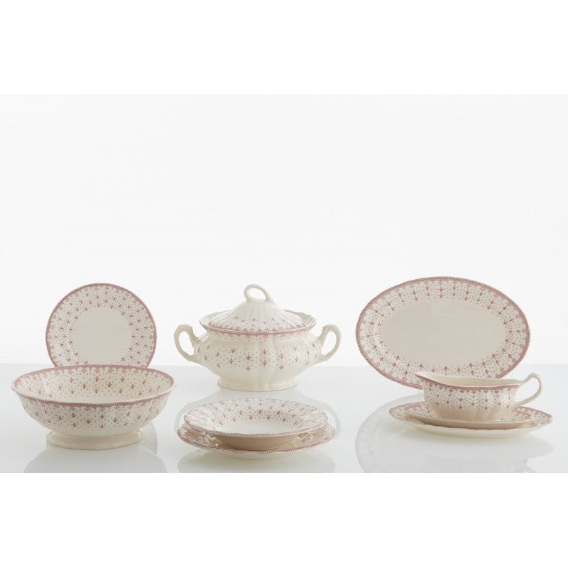 Vajilla La Cartuja de Sevilla Colección Flor de Lis Rosa 42 Piezas - #pino_y_jacaranda#