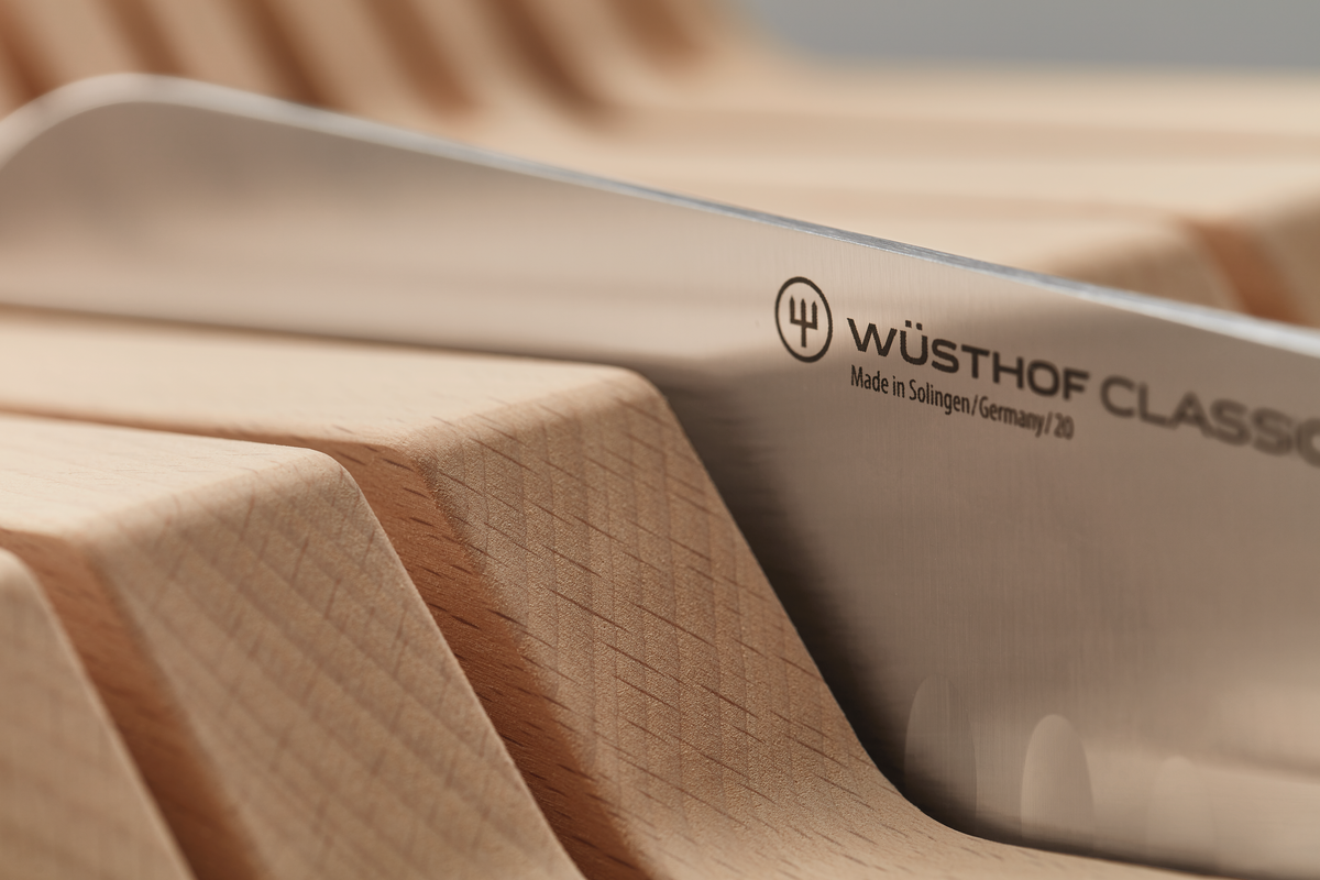 Organizador de cajón para cuchillos Wüsthof de madera de haya