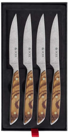 Set de 4 cuchillos chuleteros Icel ST04000 con mango de olivo
