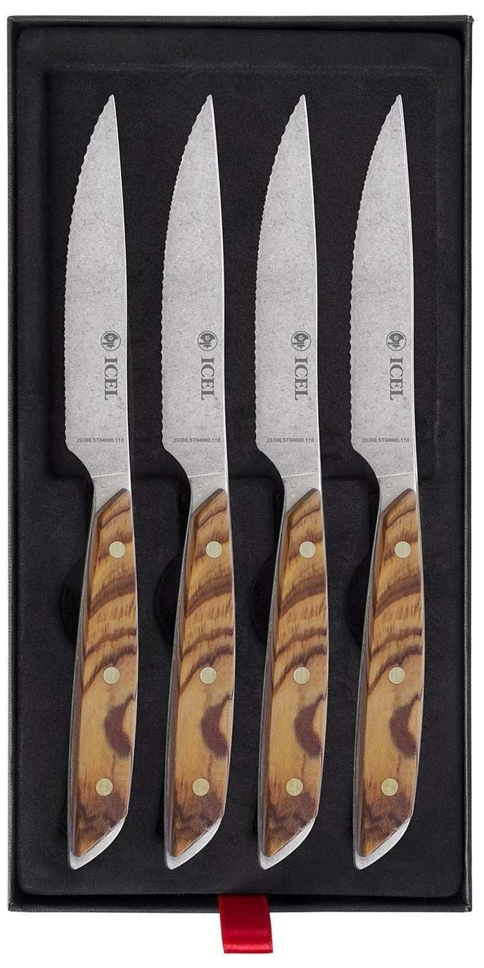 Set de 4 cuchillos chuleteros Icel ST04000 con mango de olivo