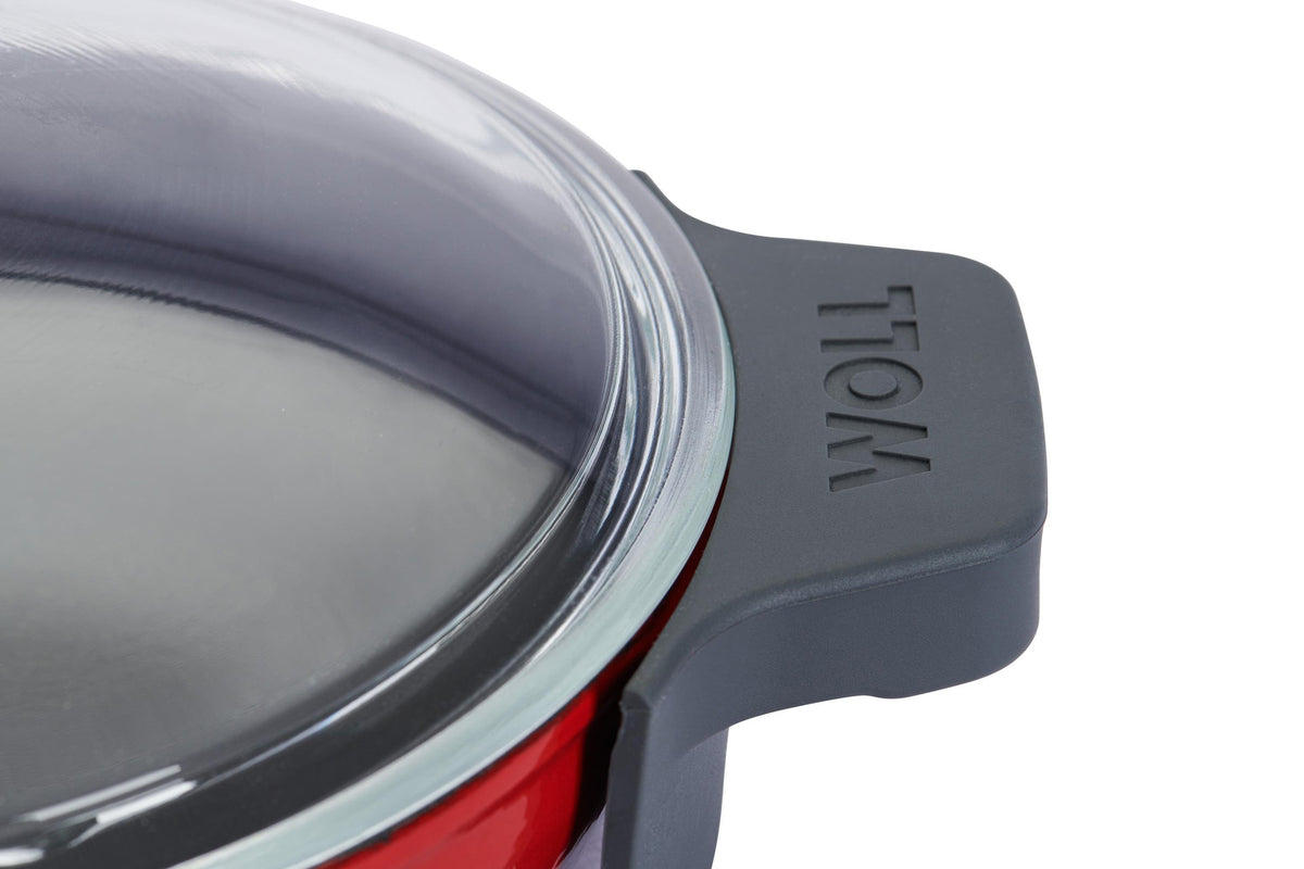 Sartén de servir de hierro fundido Woll Iron 20 cm con tapa de cristal rojo chili