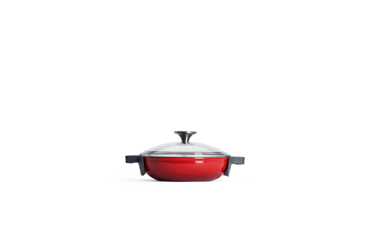 Sartén de servir de hierro fundido Woll Iron 20 cm con tapa de cristal rojo chili