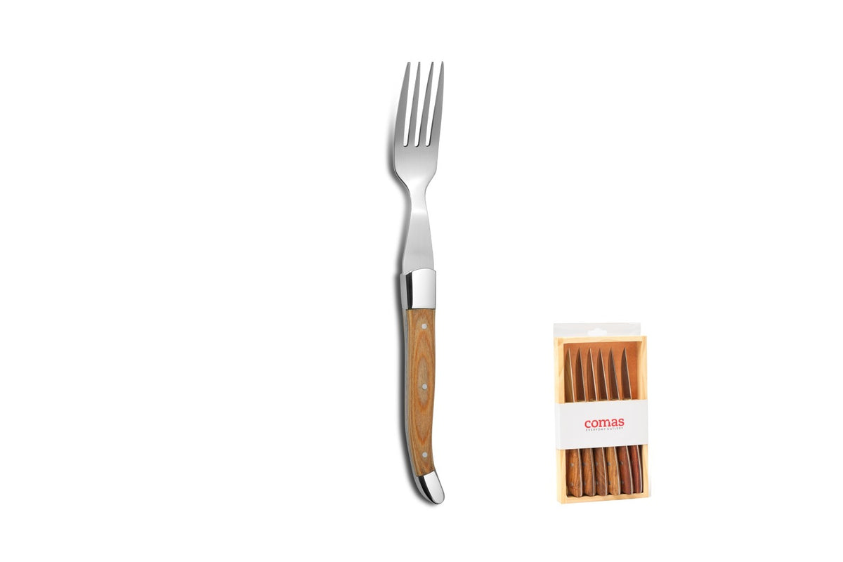 Set de 2 estuches de madera con 6 tenedores para carne Comas