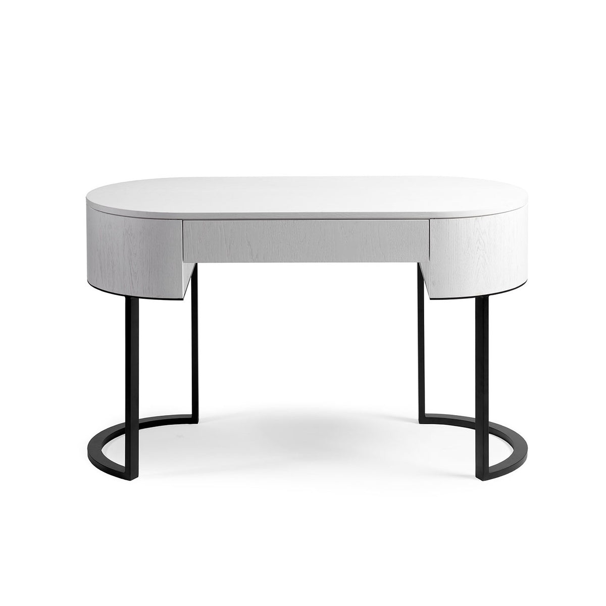 Consola ovalada blanca con cajón y metal negro Gżira