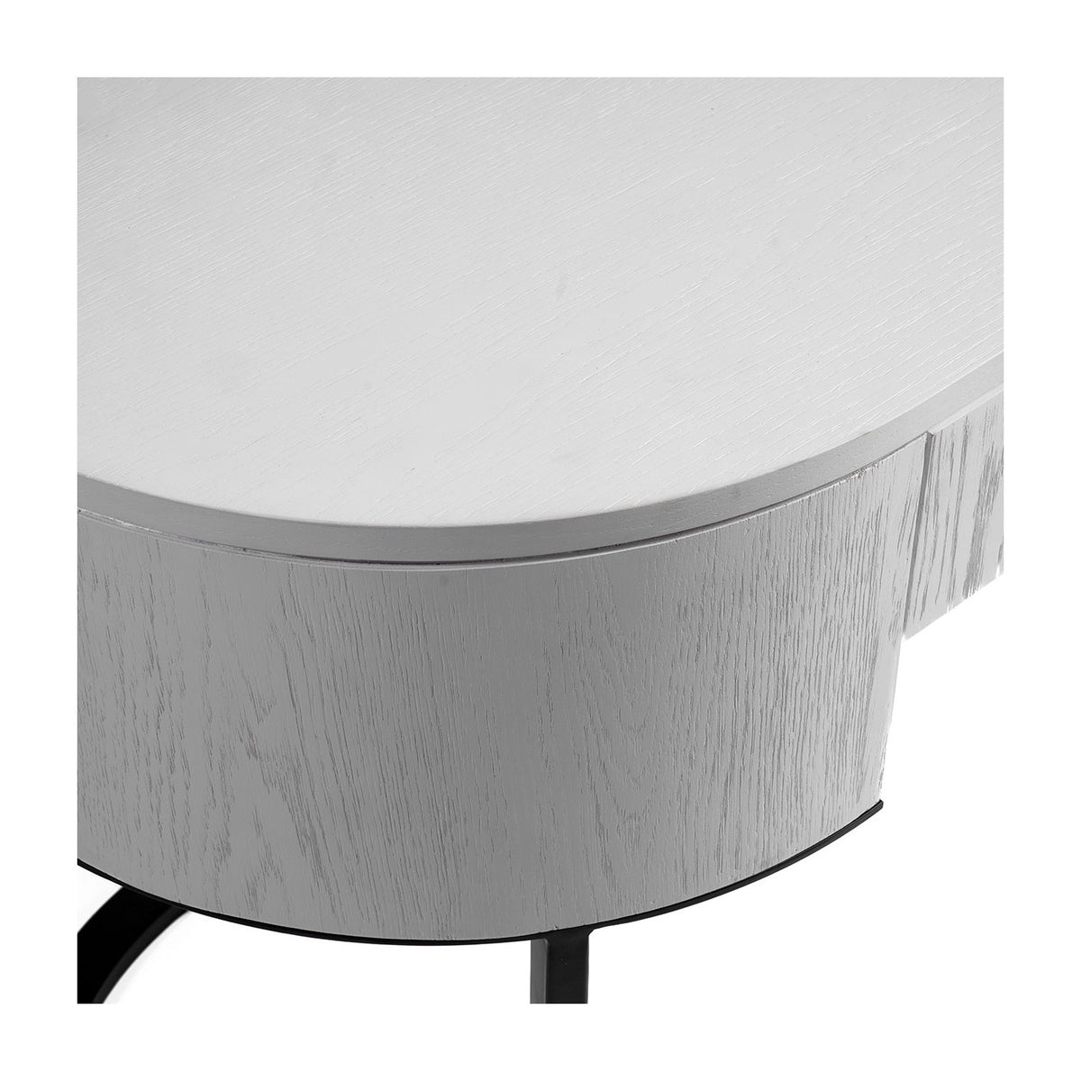 Consola ovalada blanca con cajón y metal negro Gżira