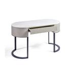 Consola ovalada blanco grisáceo, piedra y metal negro Swieqi