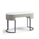 Consola ovalada blanco grisáceo, piedra y metal negro Swieqi