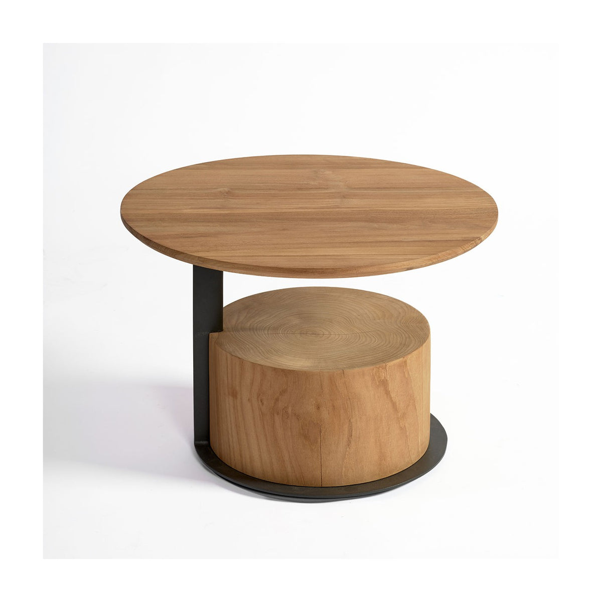 Mesa de centro redonda de teca maciza y negro Bormes