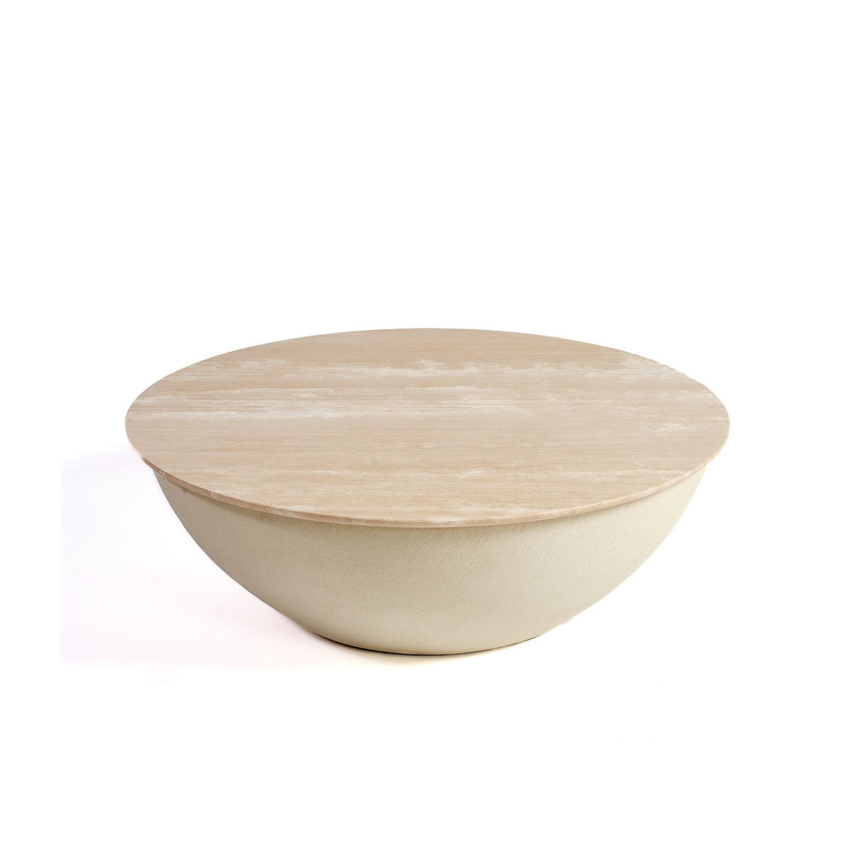 Mesa de centro redonda de microcemento y travertino Matmata