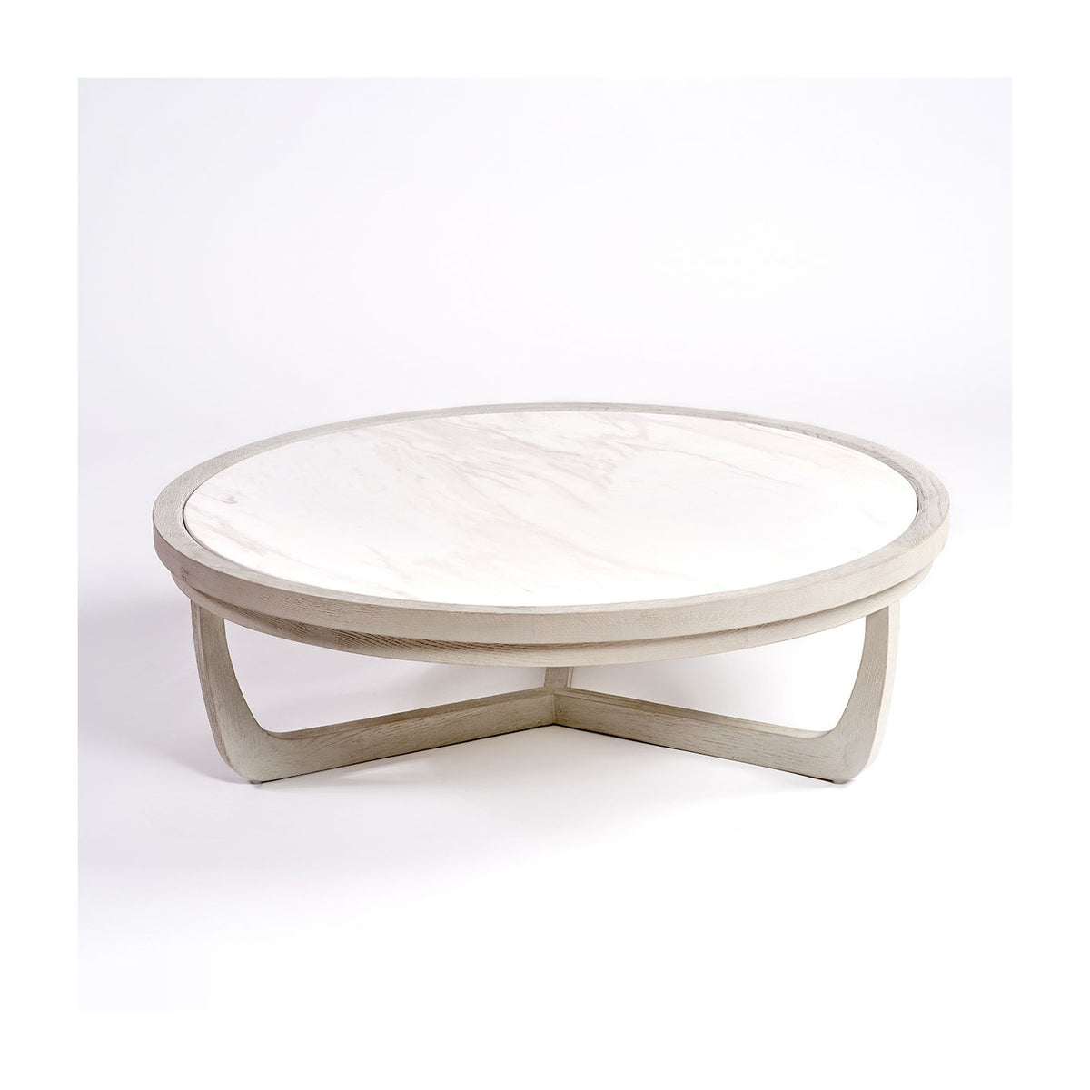 Mesa de centro redonda grande de roble blanco y piedra Piódão