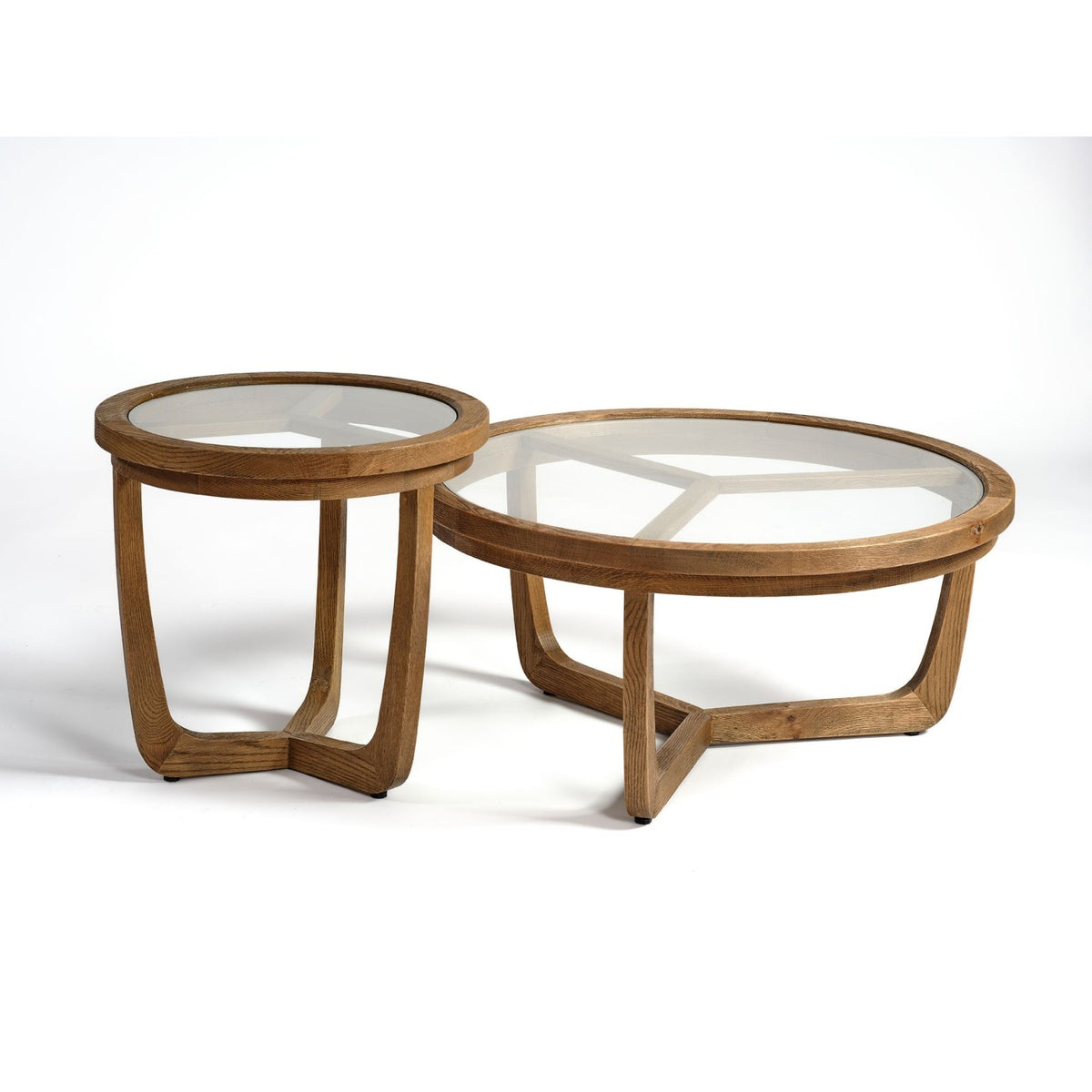 Mesa auxiliar redonda pequeña de roble y cristal Aveiro
