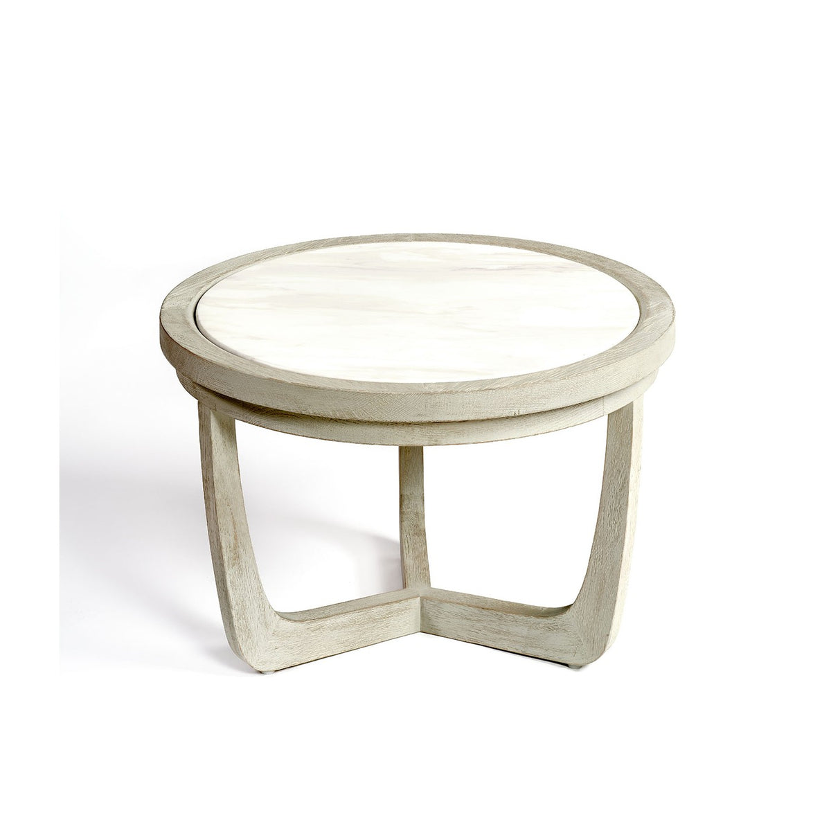 Mesa auxiliar redonda mediana de roble blanco y piedra Sortelha