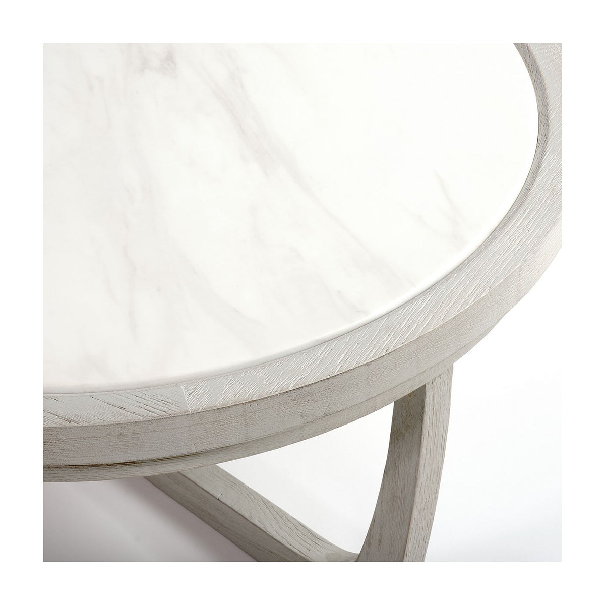 Mesa de centro redonda mediana de roble blanco y piedra Idanha