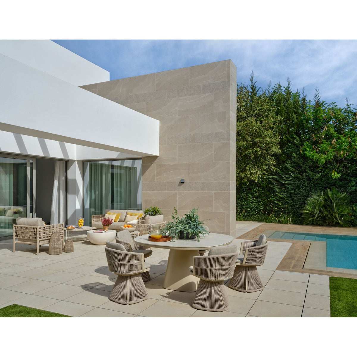 Sillón de comedor de exterior trenzado arena Mtarfa