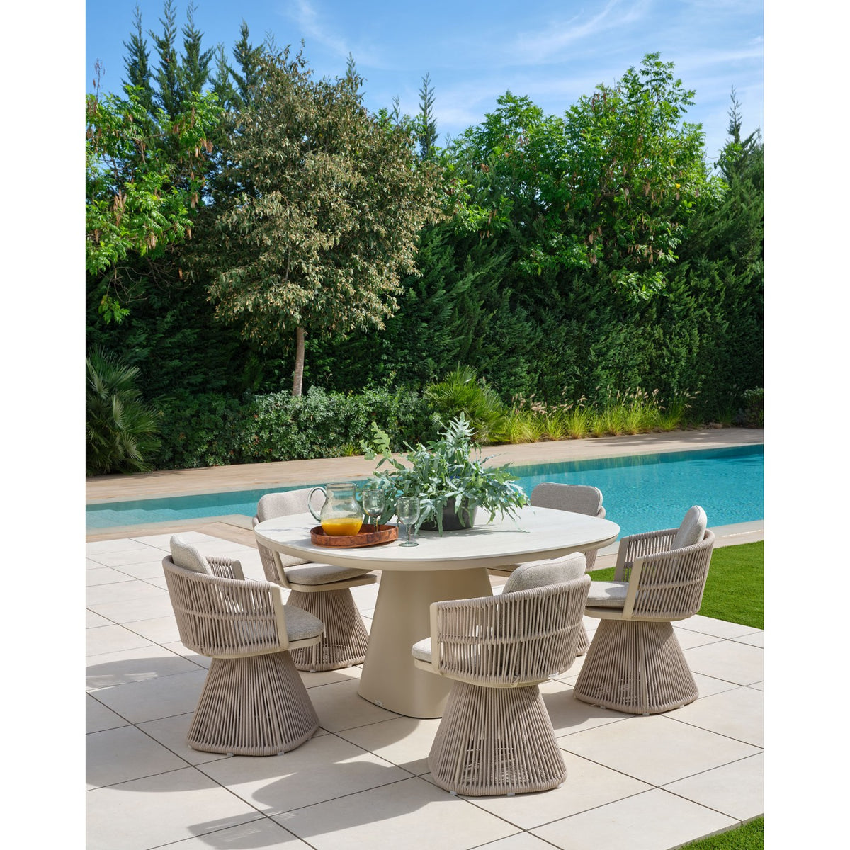 Sillón de comedor de exterior trenzado arena Mtarfa