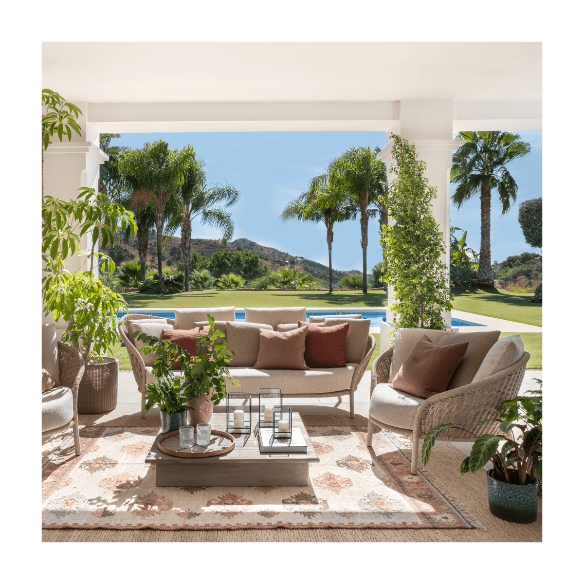 Sillón de exterior trenzado blanco grisáceo Taganana