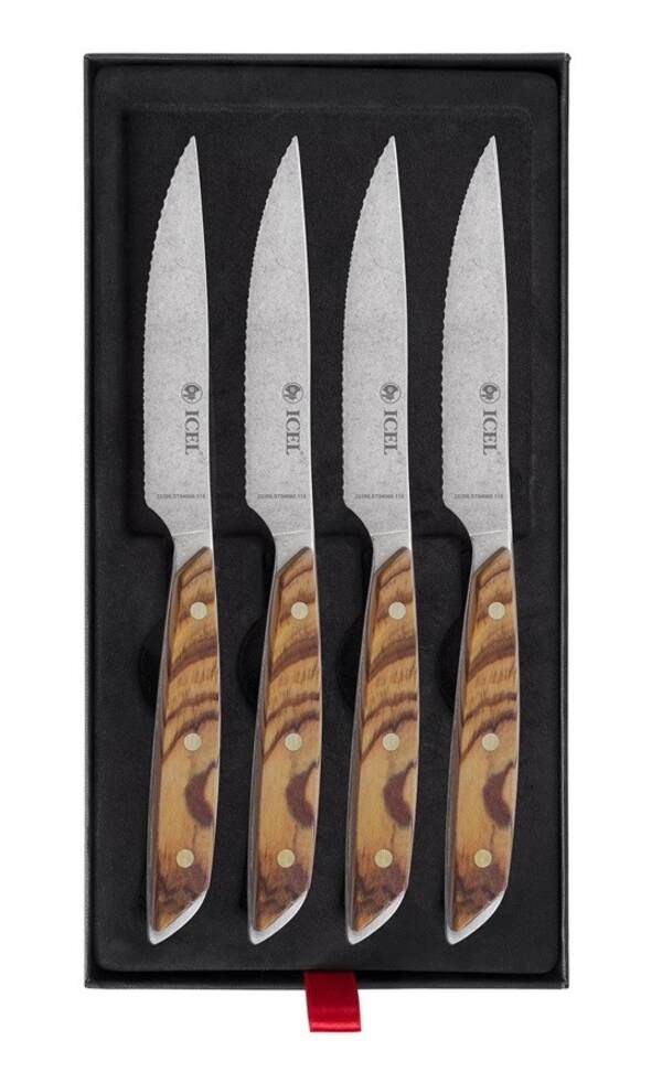 Set de 4 cuchillos chuleteros Icel ST04000 con mango de olivo