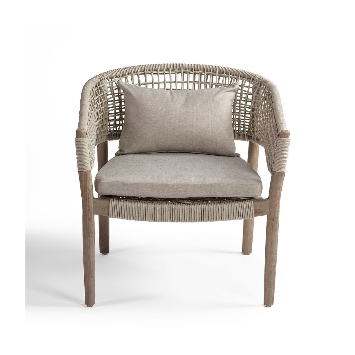 Sillón bajo de madera y cuerda blanco grisáceo Omiš