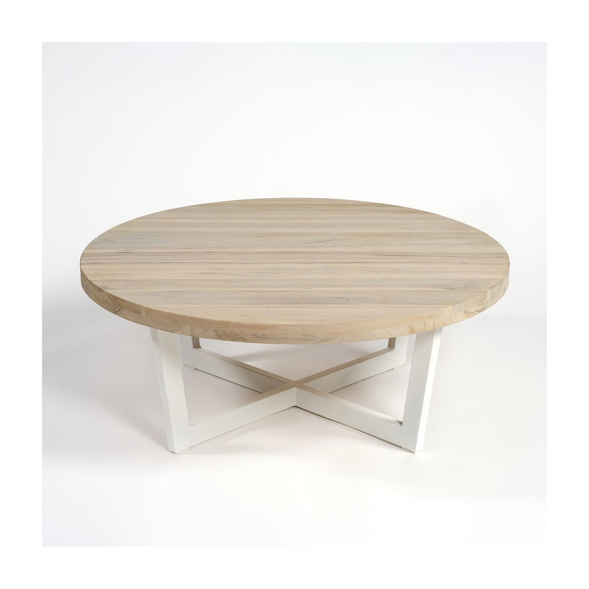 Mesa de centro redonda de teca blanqueada y aluminio Milos
