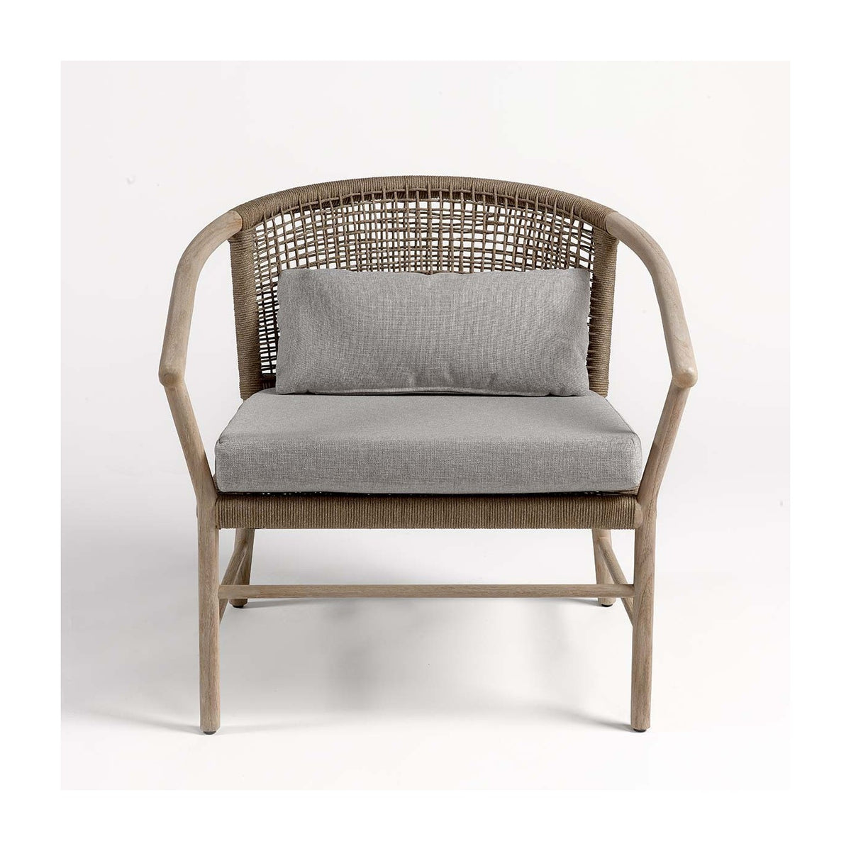Sillón redondo de exterior de teca y cuerda Mértola