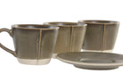 Juego de 6 tazas de café de gres con soporte de acacia Oliva
