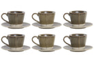 Juego de 6 tazas de café de gres con soporte de acacia Oliva