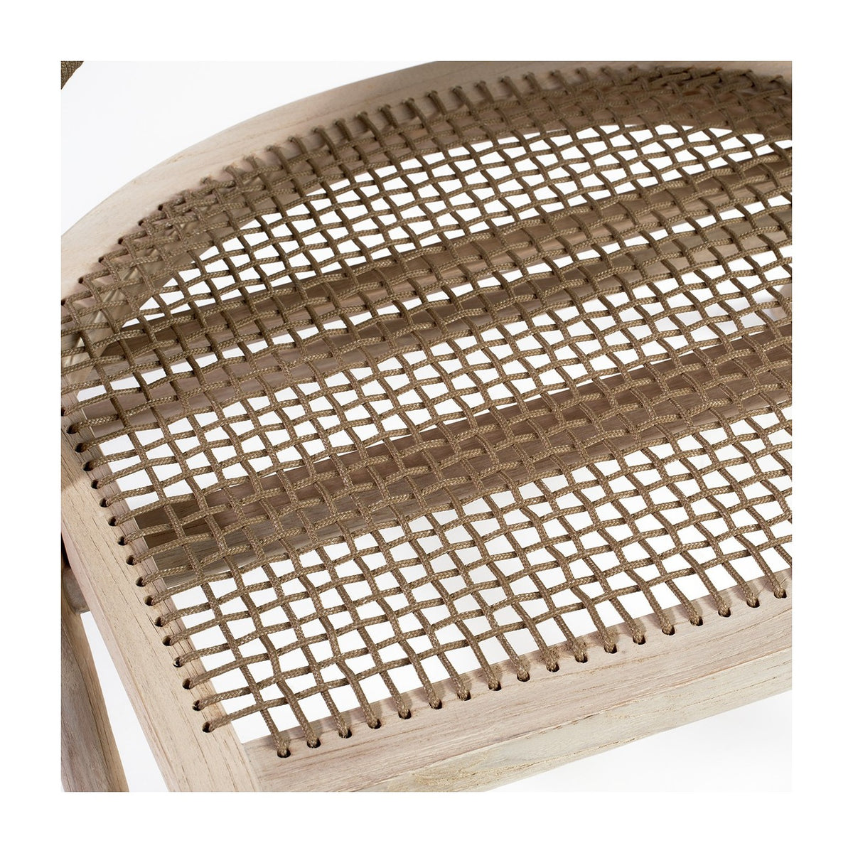 Sillón bajo de teca blanqueada y cuerda camel Kimolos