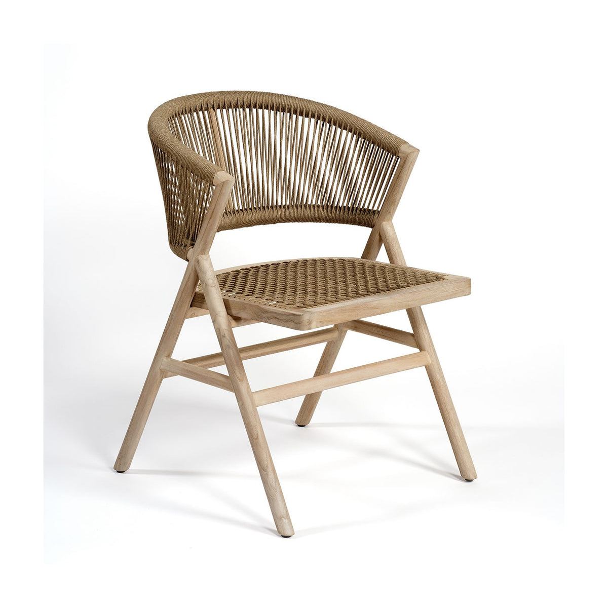 Silla de exterior de teca blanqueada y cuerda camel Antiparos