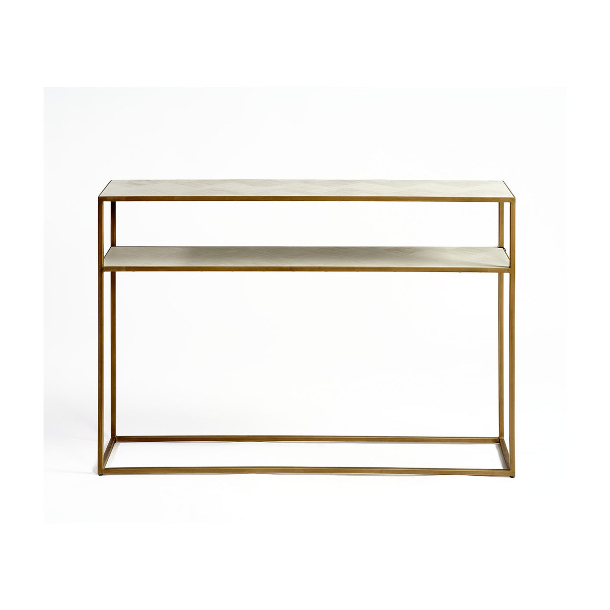 Consola de roble blanco grisáceo y metal dorado Poros