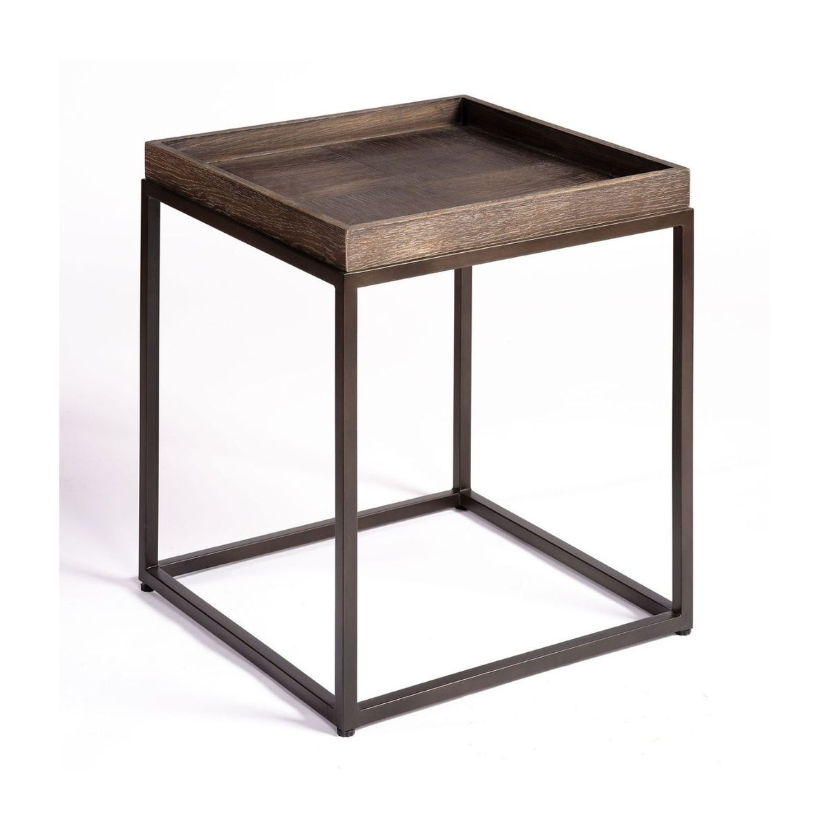 Mesa auxiliar de roble grisáceo y metal negro con borde Tomar