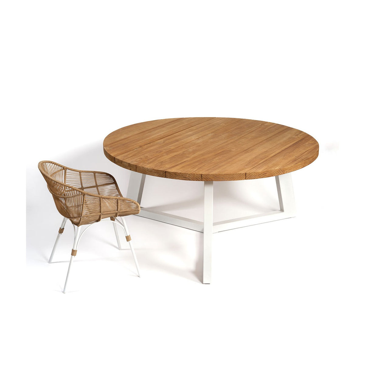 Mesa de comedor redonda de teca y aluminio piedra Koufonisi