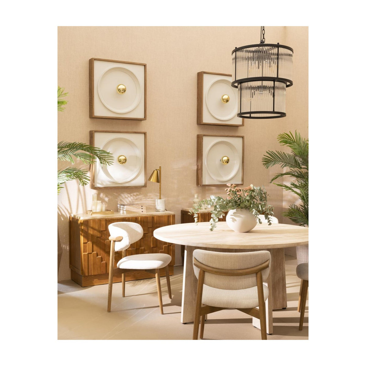 Mesa de comedor de travertino beige Yaiza