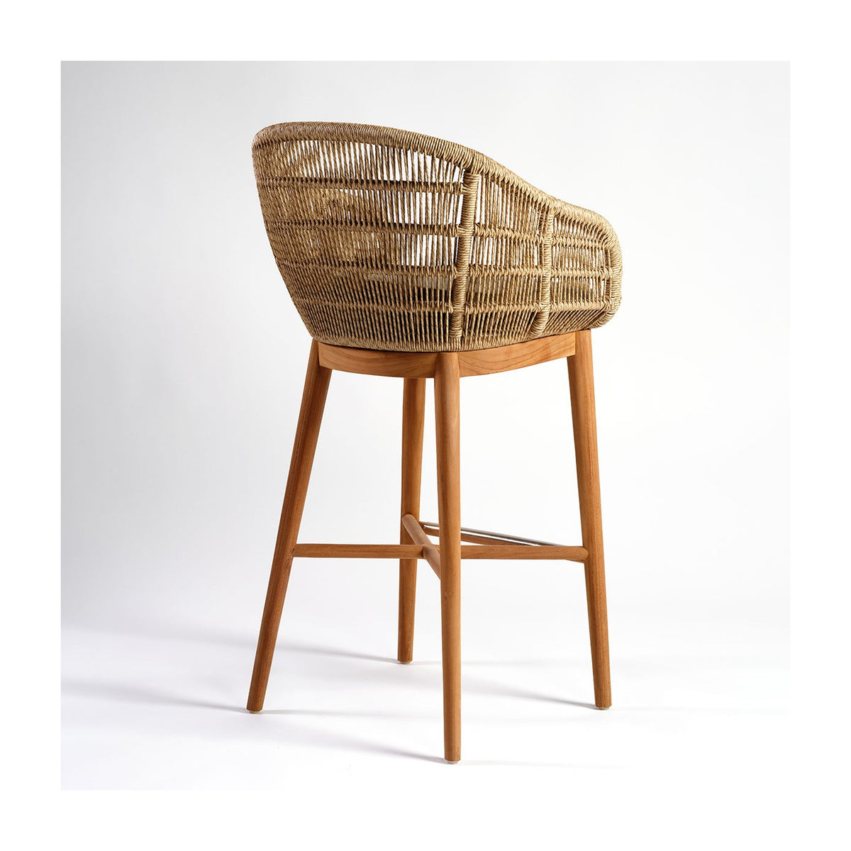 Taburete alto de teca y cuerda beige Sault