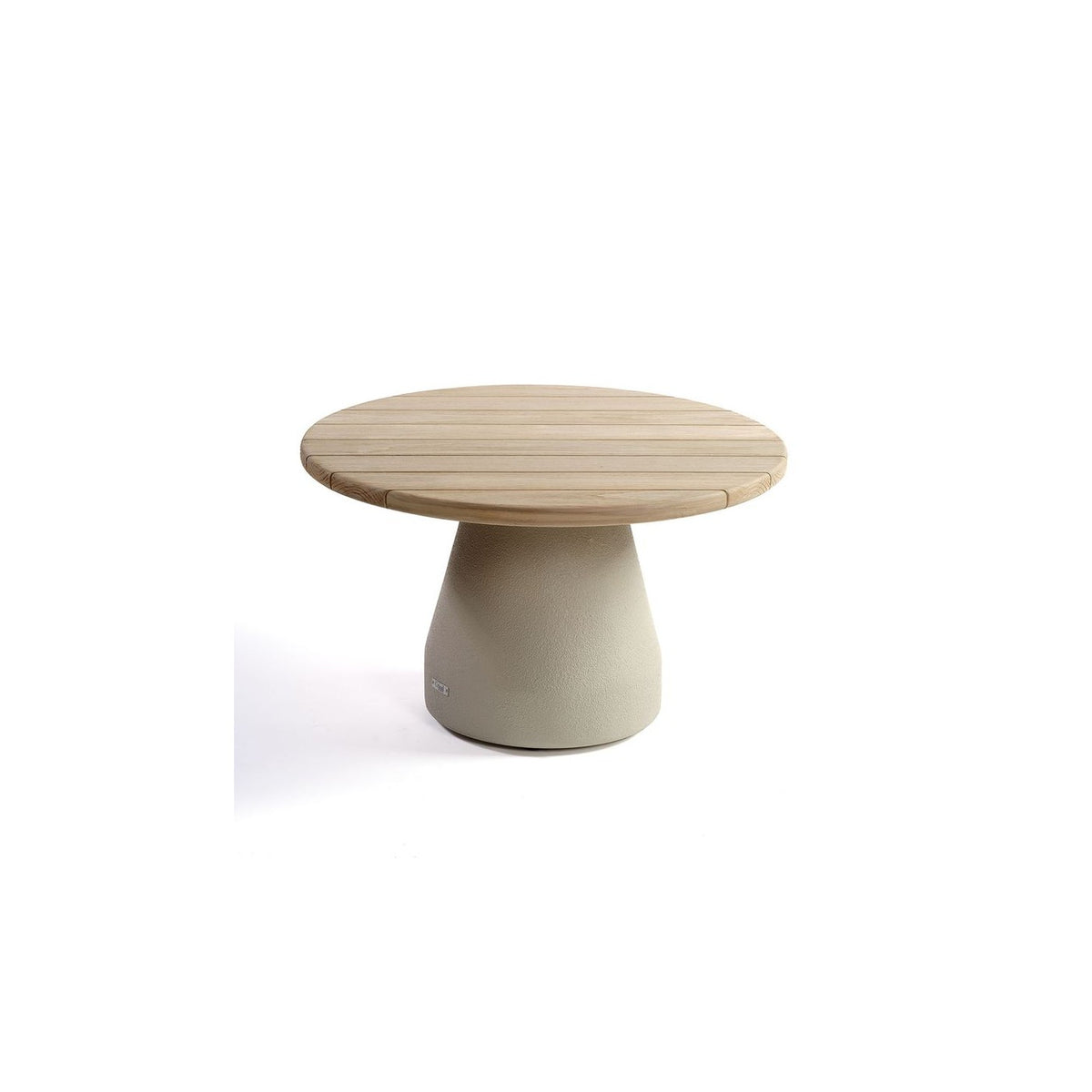 Mesa auxiliar de teca grisácea y base cemento blanco Cofete