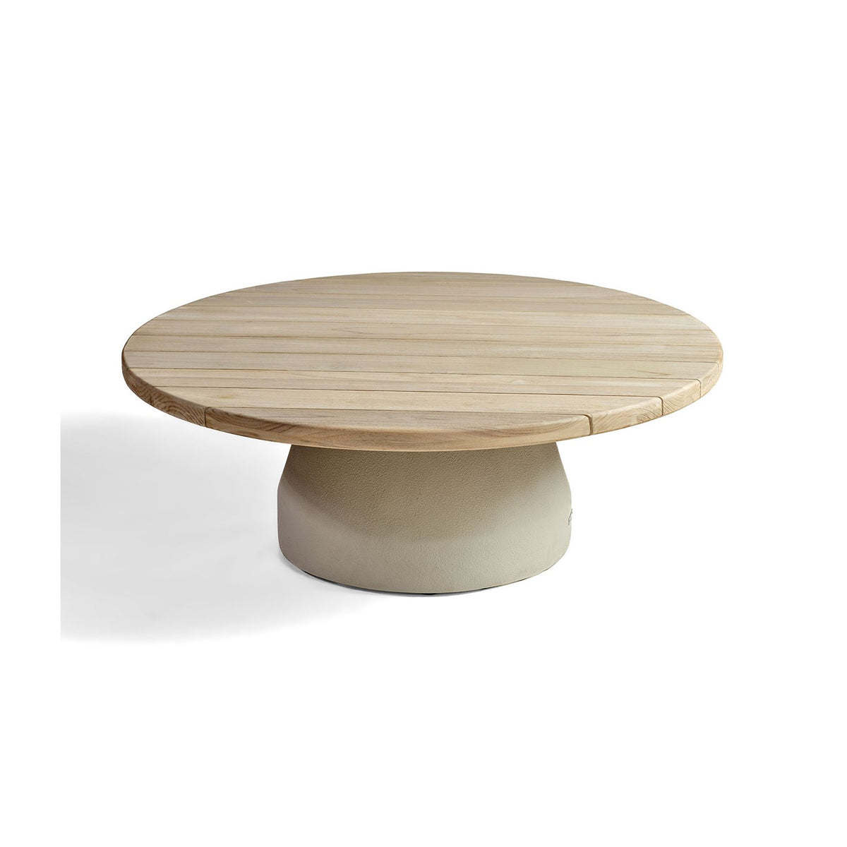 Mesa de centro de teca grisácea y base cemento blanco Pájara