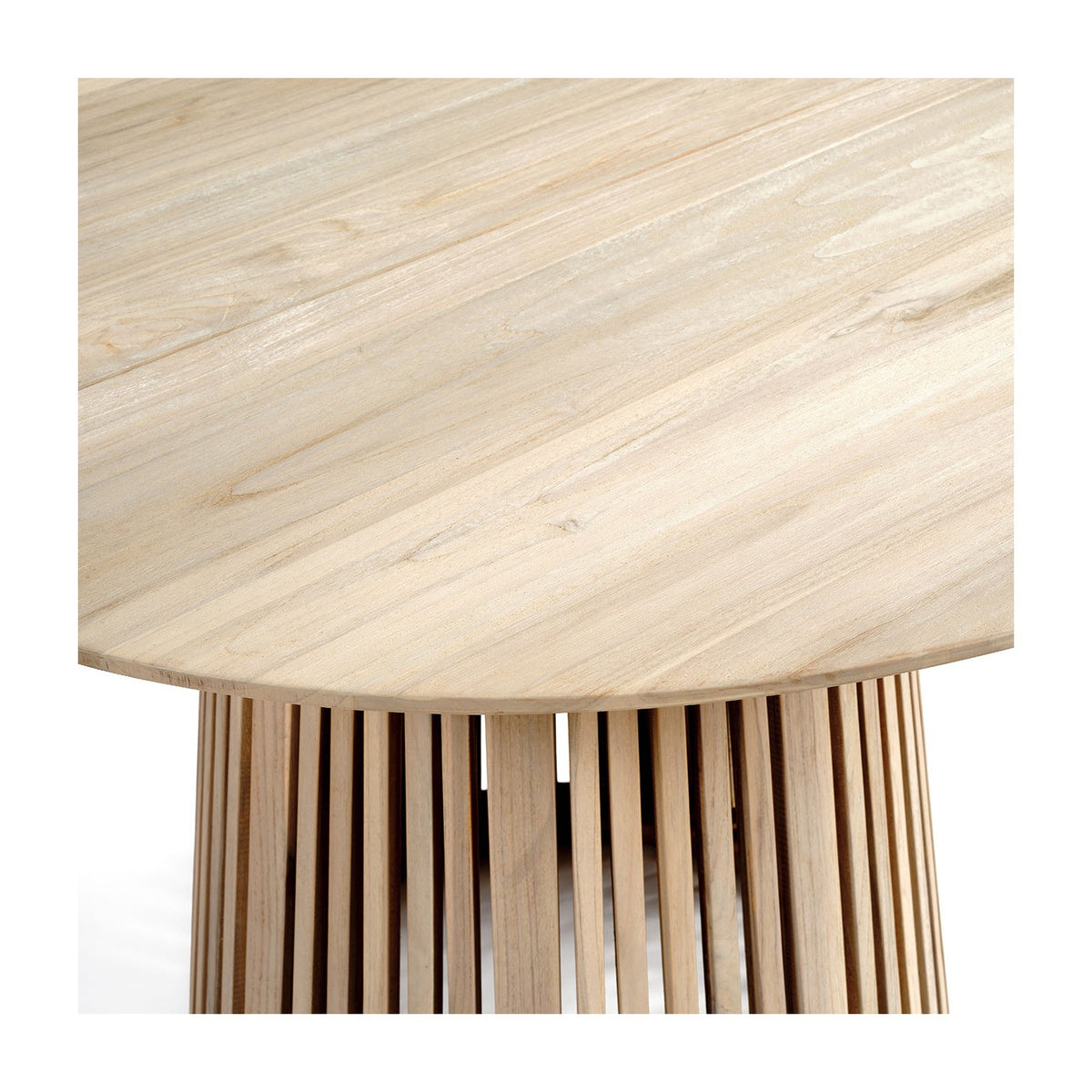 Mesa de comedor redonda de teca con pie de palillería Ravello