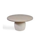 Mesa de comedor de teca grisácea y base cemento 150 Agulo