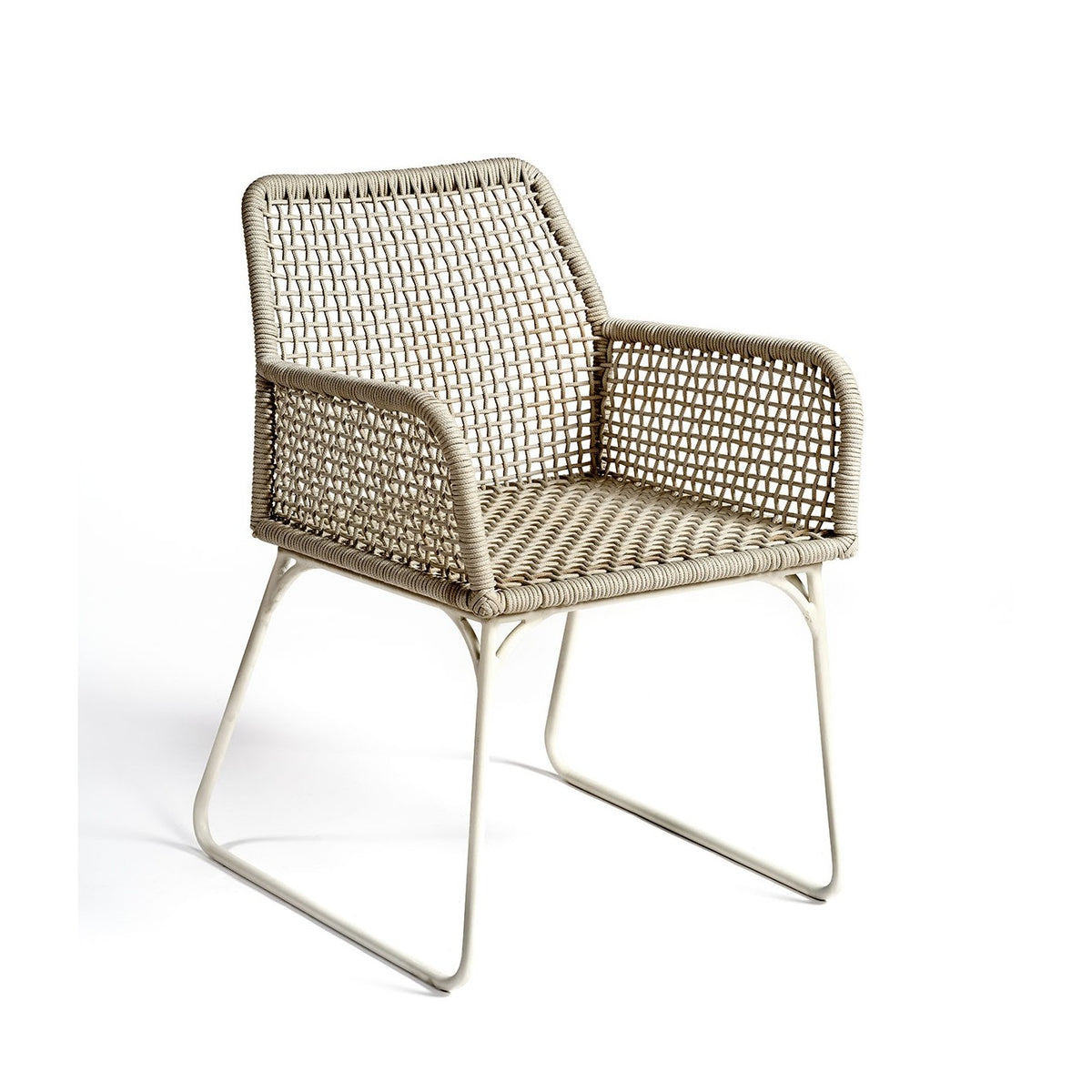 Sillón de comedor de exterior de cuerda blanco grisáceo Paros