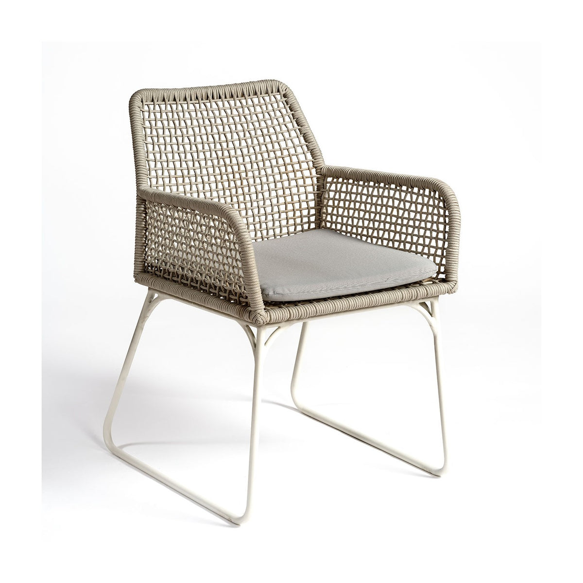 Sillón de comedor de exterior de cuerda blanco grisáceo Paros