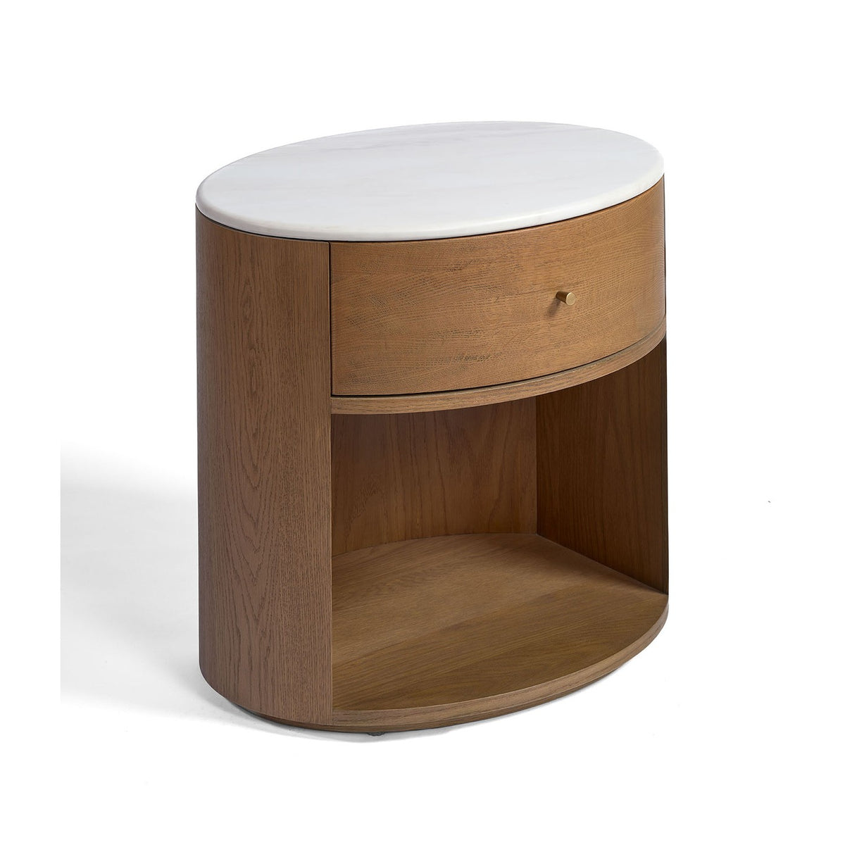 Mesita de noche ovalada de roble natural y piedra Makarska