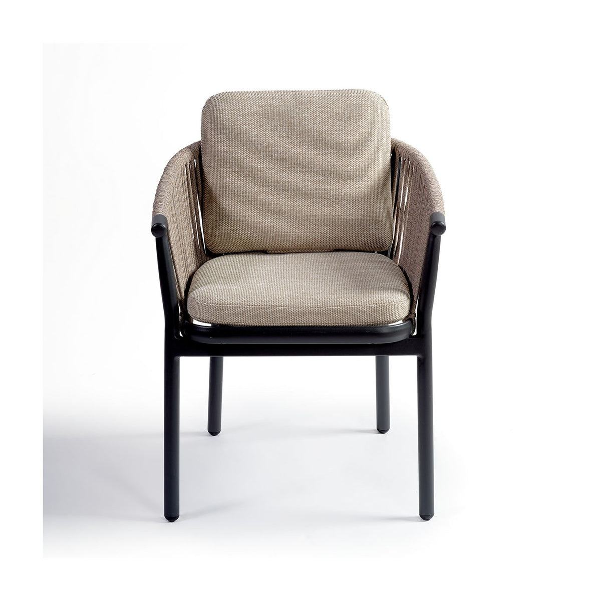 Sillón de comedor de exterior negro y cuerda gris Tossa