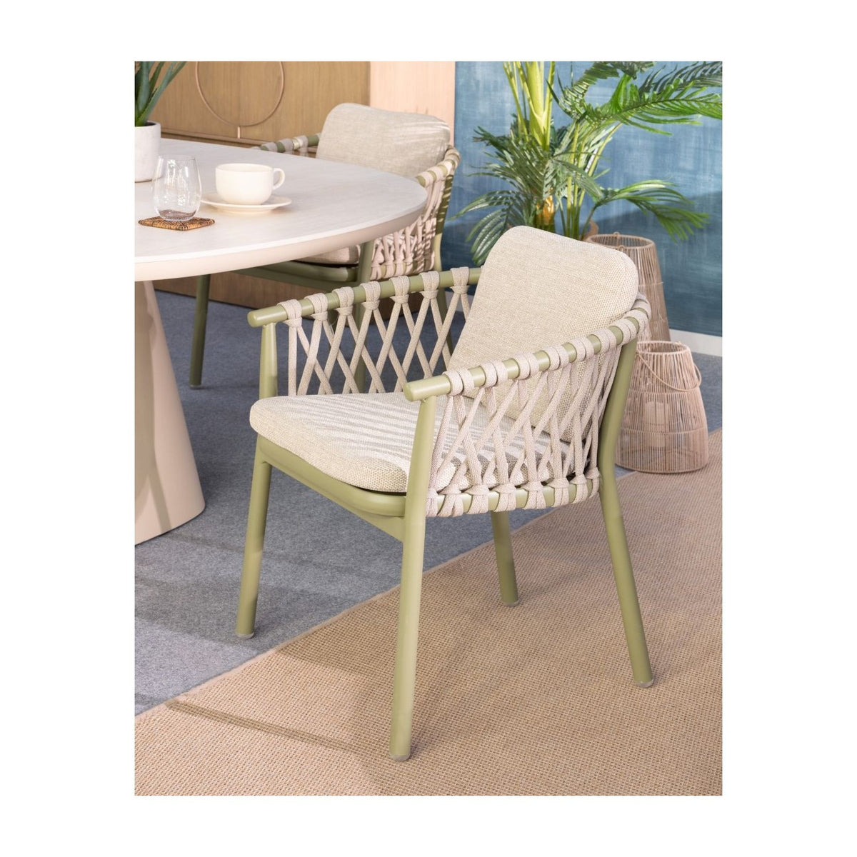 Sillón de comedor de exterior verde y cuerda gris Merzouga